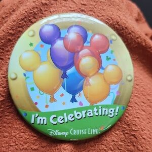 Disney Cruise Line Celebration Button with Colorful Balloons I'm Celebrating